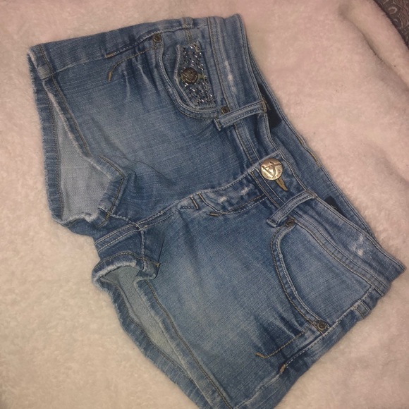Pants - Denim Shorts with Pocket Detail